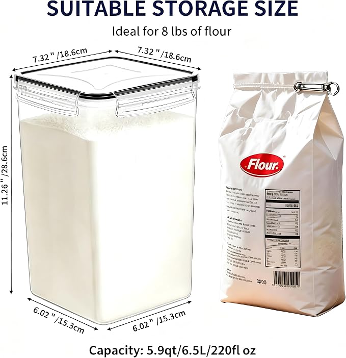4pc 6.5L Large Airtight Plastic Canisters with Lids, Cups & Labels | Large BPA-Free Plastic Food Storage with Labels for Spaghetti, Cereal, Oats & Kitchen Pantry Organization, 4 Pack - Image 2