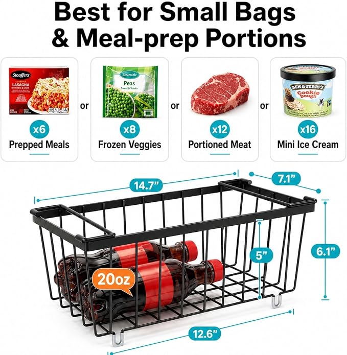 Chest Freezer Organizer Bins - Small Baskets for 7 Cu.Ft, 6 Pack | Easy Access Handles, Stackable Deep Freezer Wire Baskets, Vertical Space Sorts for Frozen Meat, Vegetable and Bagged Items - Image 4