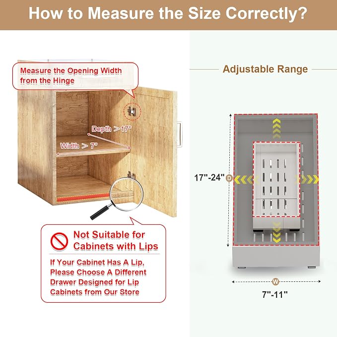 Fokyfok 2Pc Pull out Cabinet Organizer,7"-11"W,17"-24"D,Expandable | No Drill,Adjustable,Roll out Drawers,Adhesive Sliding Drawers,Slide out Shelves for Cabinets Without Lip,Kitchen,Pantry,White - Image 2
