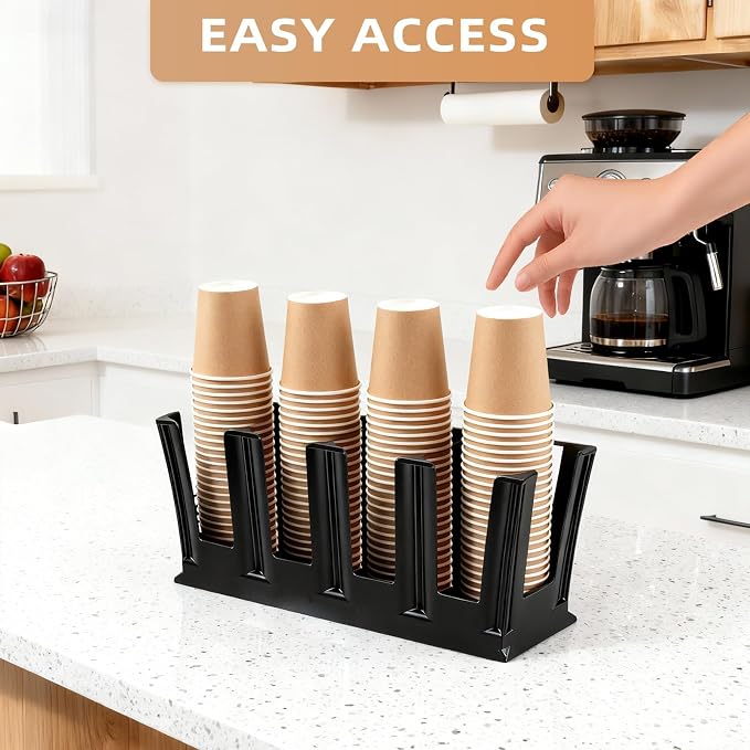 Black Commercial Cup and Lid Holder with Straw Organizer,Disposable Coffee Cup Condiment Dispenser for Countertop Org, Bar, Beverage Cup, Kitchen, Breakroom 18.7"x4.72"x9.92"(Rectangular cup holder) - Image 3