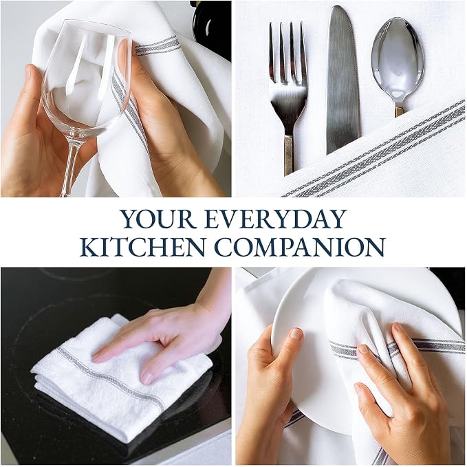 LANE LINEN Kitchen Hand Towels, 12 Pack Dish Towels for Kitchen Drying, 100% Cotton Super Absorbent Tea Towel, Quick Dry, 14"x25", Useful for Cleaning Countertops, Durable for Daily Use - Grey Stripe - Image 7