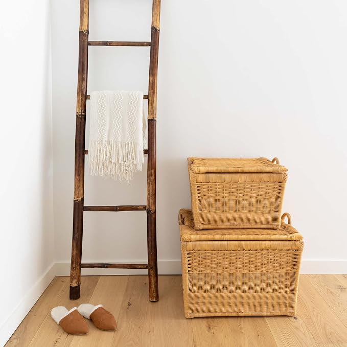 The Basket Lady Lift-Off Lid Wicker Storage Basket, M, Sandstone | Outside: 20" L x 15" W x 14" H | Inside: 17.5"L x 12"W x 11"H - Handcrafted by artisans from natural rattan - Image 7
