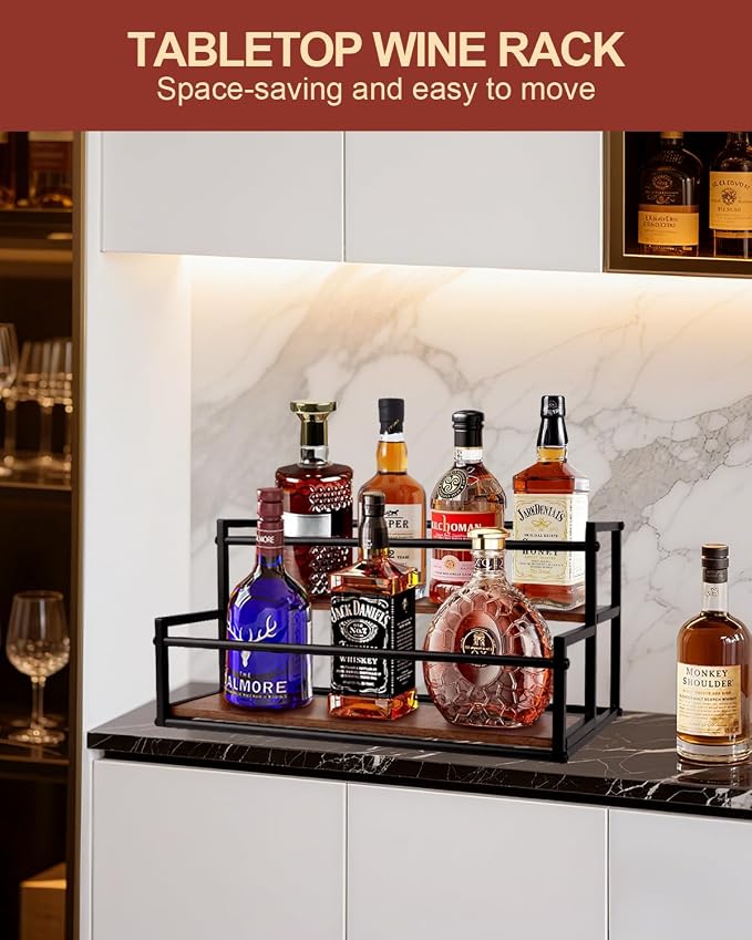 Coffee Syrup Organizer, 2-Tier Holds 10 Bottles Rack | Warm Rustic Thick Wood & Steel Frame, Easy to Clean & Assemble, Sturdy for Coffee Bars, Dirty Soda Bars & Countertops - Image 7