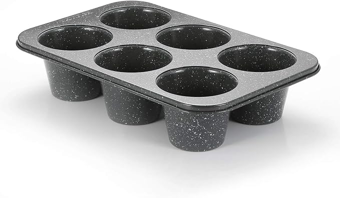Monfish Jumbo Deep Muffin pan 6 cup large cupcake pan gray granite finish Carbon steel muffin tin 3.5x3inch cup (deep 6 cup) by monfish