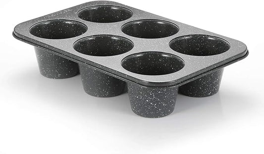 Monfish Jumbo Deep Muffin pan 6 cup large cupcake pan gray granite finish Carbon steel muffin tin 3.5x3inch cup (deep 6 cup) by monfish