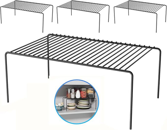 4Pack Cabinet Storage Shelf Rack, 15.7''L x 9.4''W x 5.9''H, Black | Spice Rack, Rustproof Metal Wire Kitchen Counter Organizers and Storage, for Cabinet, Plate, Dish, Pantry, Bathroom, Fridge by DPZM