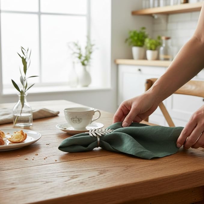 Linen Napkins –100% French Flax – Stonewashed Pure Linen Cloth Napkins - Size 18 Inch x 18 Inch – Set of 4 (Soft Rustic Green) - Image 8