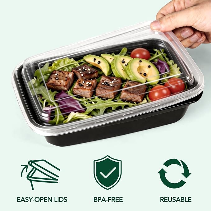 Glotoch Express Meal Prep Containers with Lids 32oz 100 Pack (200 Piece) | Reusable Sturdy Food Containers Leakproof Airtight Microwave Freezer Safe Plastic Bento Lunch Boxes for To Go Takeout - Image 7