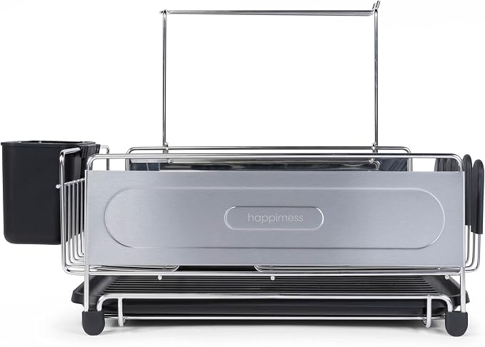 happimess Dish Drying Rack Compact Stainless Steel, 17.25", Silver/Black | Fingerprint-Proof, Wine Glass Holder, Detachable Utensil Caddy, Drainboard, Non-Slip Feet, Modern Contemporary Style - Image 3