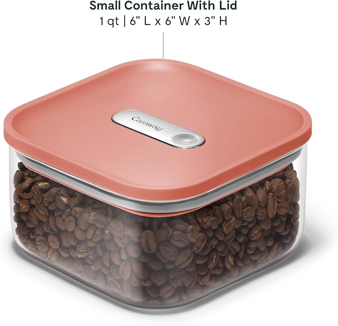 Caraway 1 qt Glass Airtight Food Storage Containers with Lids | Non-Toxic, Stackable, Space-Saving Airtight Containers for Pantry, Dry Goods, 2 Pack, Perracotta - Image 3