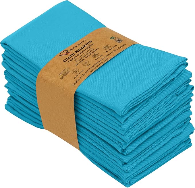 Ruvanti Cloth Napkins set of 12, 18x18 Inches Napkins Cloth Washable, Soft, Durable, Absorbent, Cotton Blend. Table Dinner Napkins Cloth for Hotel, Lunch, Restaurant, Wedding Event, Parties - Sky Blue - Image 9