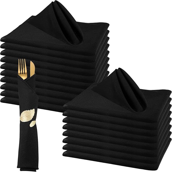 60 Pcs Washable Cloth Napkins 17 x 17 Inch Polyester Dinner Napkins Soft Table Napkins for Weddings Parties Holiday Dining Banquet (Black) by Buryeah