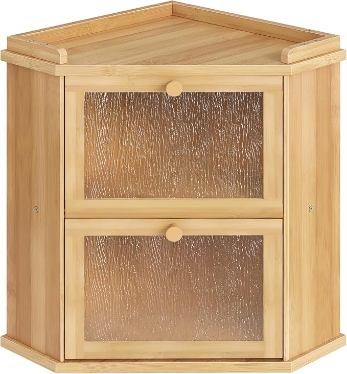 HOOBRO Bread Box, Corner Bread Box for Kitchen Countertop, 2-Tier Bamboo Bread Box, Food Storage Box, Bread Storage Container with Shelf, Bread Bin for Kitchen, Dining Room, Natural YL19MB01 - Image 8