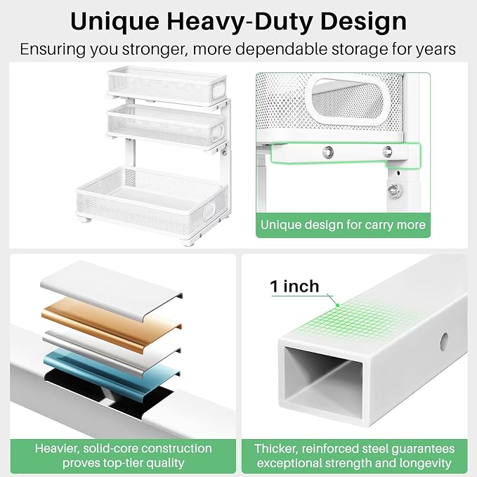 Kitstorack Under Sink Organizer, 2-Pack 3-Tier Height Adjustable Thickened Metal Pull out Cabinet Organizer Shelf, Slide out Storage Drawer Rack for Bathroom Kitchen Pantry Home Laundry Organization - Image 9