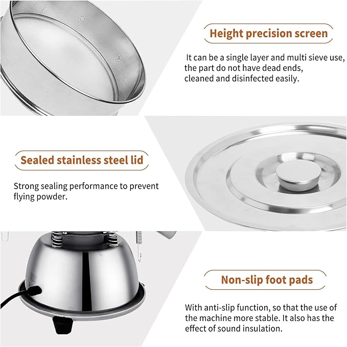 Sidasu Automatic Sieve Shaker Machine,Vibrating Sifter with 30&50 Screens | Electric 110V Sifter Machine for Baking Kitchens,Grain Milling,Herbal Powder,Food Preparation - Image 5