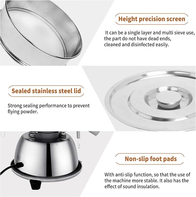 Sidasu Automatic Vibrating Sieve Shaker–10&60 Mesh Flour Sifter | Electric 110V/50W Sifter Machine for Baking Kitchens,Grain Milling,Herbal Powder,Food Preparation - Image 5