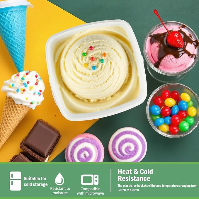 24 Pcs Plastic Food Containers with Lids and Handle Ice Cream Storage Buckets Square Reusable Deli Containers for Freezer and Microwave for Kitchen Food and Drinks (67 Oz/ 2 Qt / 0.5 Gallon) - Image 4