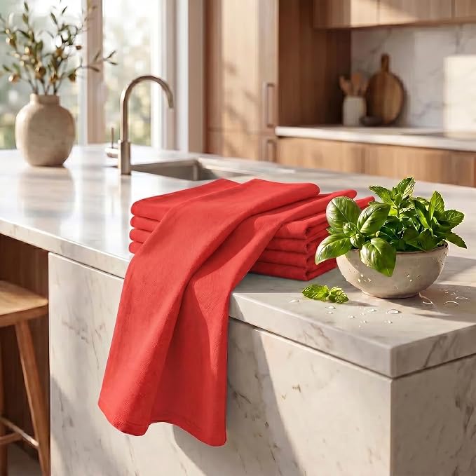 Urban Villa Kitchen Towels Cotton Dish Towels 20”x30” (Set of 6) Red - Image 6