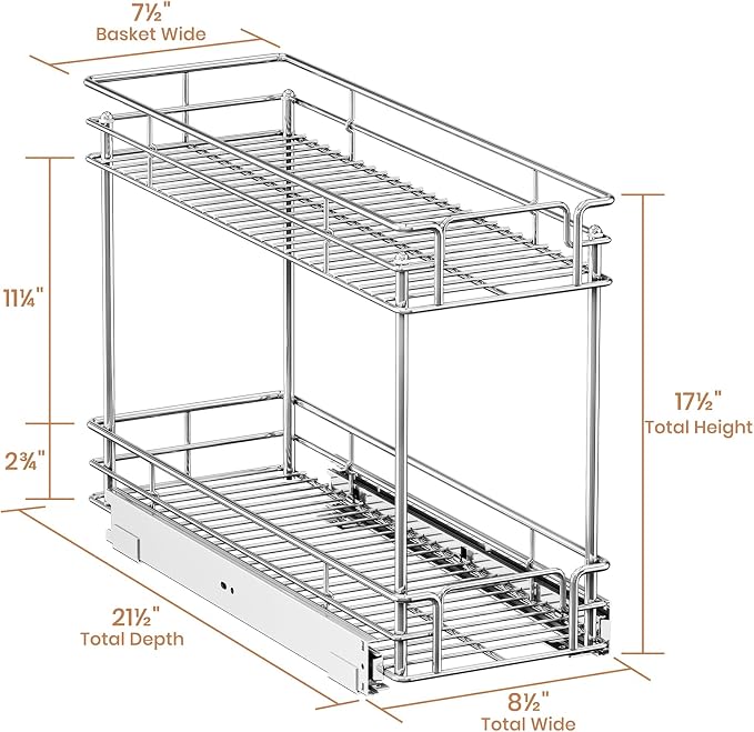 Pull Out Spice Rack Cabinet Organizer, 3 Tier Heavy Duty Slide Out Wood Shelf for Narrow Cabinet, Pull Out Storage for Kitchen (8½" W x 21½" D, 2 Tier) - Image 3