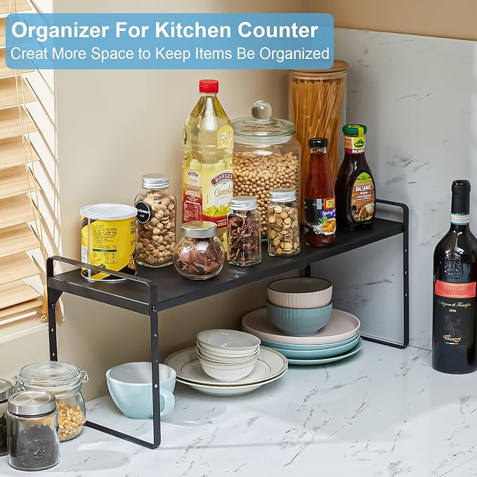 15.5 to 25.5 Inch Kitchen Cabinet Shelf Organizers, Adjustable Kitchen Counter Shelf Organizer, Set of 4 Expandable Countertop Storage Shelves, Stackable Design, 30LBS Heavy Duty, Space Saver - Image 5