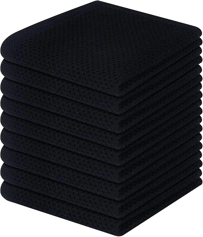 Homaxy 100% Cotton Waffle Weave Kitchen Dish Cloths, 9-Pack, Black | Ultra Soft Absorbent Dish Towels, Quick Drying Dish Rags with Hanging Loop, 12 x 12 Inches by Homaxy
