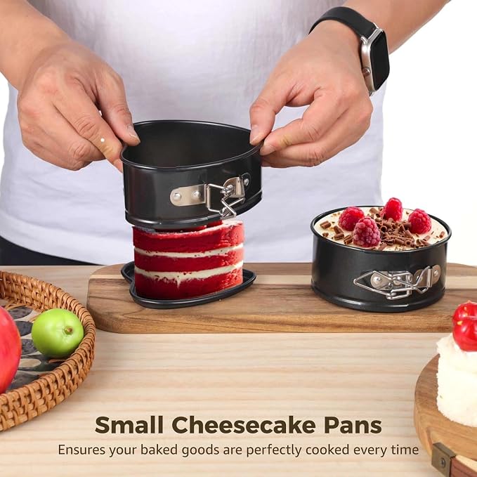 4 Inch Springform Pans, 8 Pcs Mini Springform Pans Set, Spring Form Pan For Cheesecake, 4 Pcs Round & 4 Pcs Heart Shaped Cake Pans, Non-Stick Carbon Steel, Removable Bottom - Image 2