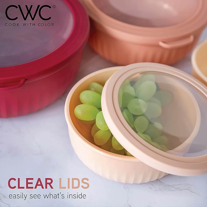COOK WITH COLOR Prep Bowls with Lids- Wide and Deep Nesting Plastic Small Mixing Bowl Set with Lids, 8 Piece Set - Wide Bowls, Rose - Image 6