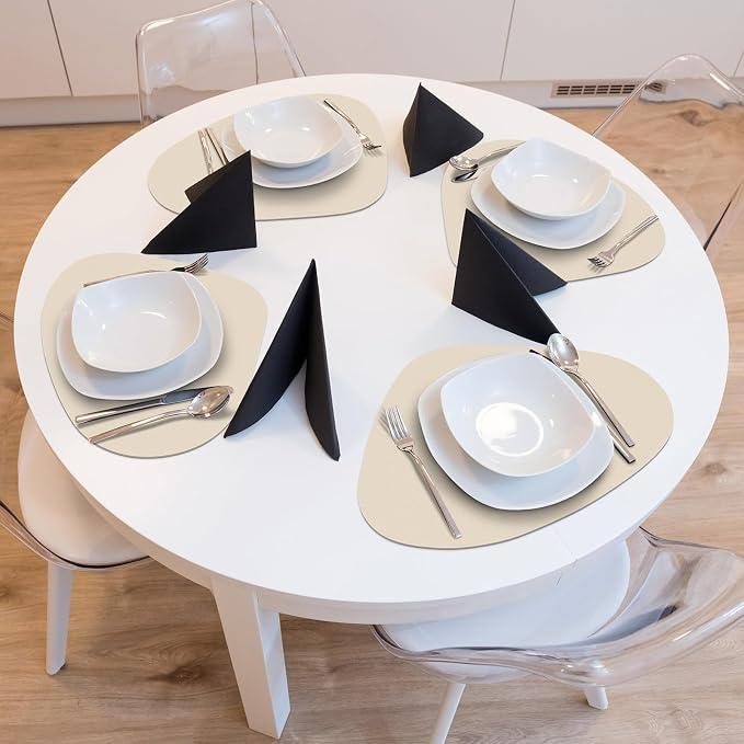 Faux Leather Placemats Set of 12, Wipeable & Washable Table Mats | Waterproof, Heat-Resistant & Easy to Clean Round Place Mats for Dining & Kitchen, 17''x13'', Beige - Image 8