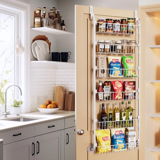 Delamu Over the Door Pantry Organizer, 6-Tier Pantry Organizers and Storage, Metal Cabinet Door Organizer, Hanging Spice Rack Shelves for Home & Kitchen, D5 x W18 x H50 inch, White - Image 6