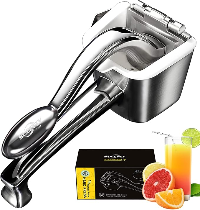 SUCCFLY Stainless Steel Lemon Squeezer, Heavy Duty Manual Citrus Juicer | Ergonomic Handle Labor-saving, Large Capacity, Detachable, Dishwasher Safety, Hand Juicer for Lime Orange, 5 Year Warranty by SUCCFLY