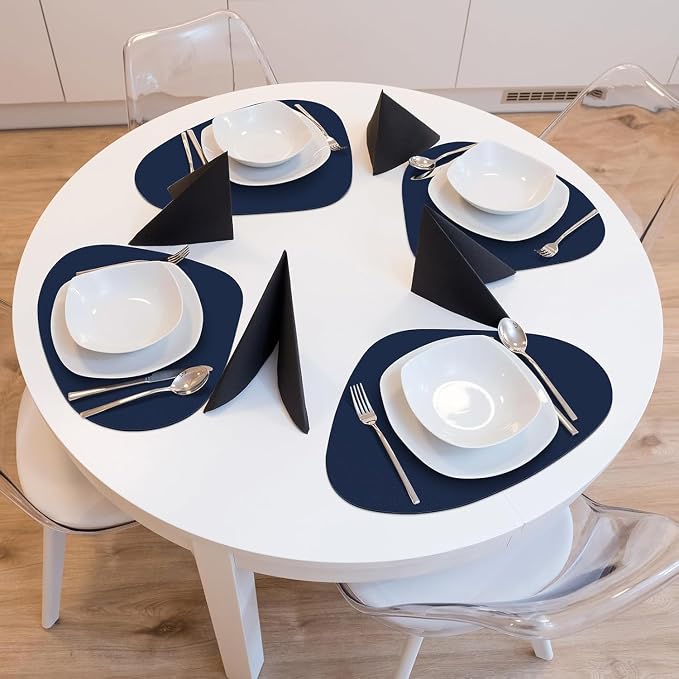 Faux Leather Placemats Set of 12, Wipeable & Washable Table Mats | Waterproof, Heat-Resistant & Easy to Clean Round Place Mats for Dining & Kitchen, 17''x13'', Blue - Image 7