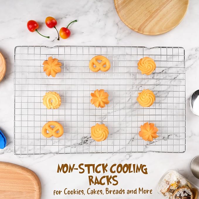 Harloon 12 Pack 16 x 9.8 Inches Nonstick Cooling Racks for Baking, Grid Wire Cookie Cooking Racks Oven Safe Carbon Steel Baking Rack Sheet Rack for Cookie Cake Grilling Drying Roasting (Silver) - Image 4