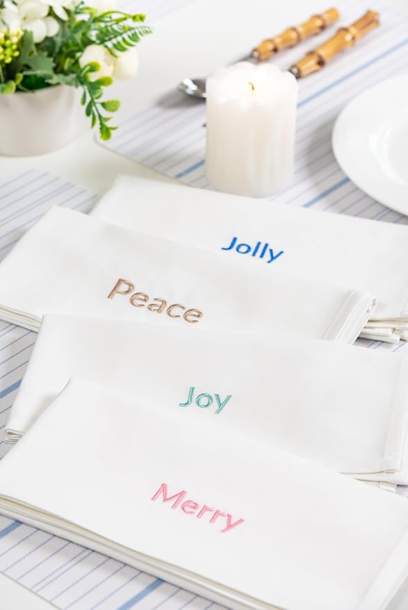 Hofdeco Premium Classic Christmas Holiday Cotton Cloth Napkins Set of 4, Washable Dinner Napkins for Christmas, Events, Parties, Coastal Peace Joy Merry Jolly Red Green, 20"x20" - Image 3