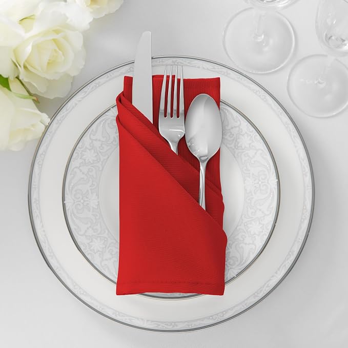 Lann's Linens Set of 144 Cloth Dinner Napkins, 20-inch Polyester Napkins, Washable and Reusable Fabric for Weddings, Hotels, Restaurants - Red - Image 4