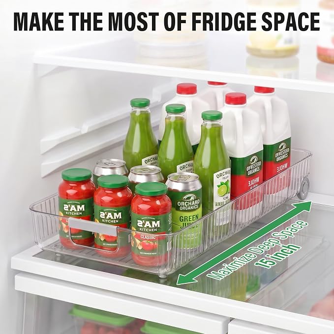 Fridge Organizer Bins with Wheels, Pull Out Fridge Organizer, Adjustable Dividers and Easy Pull Handles, Clear Plastic, 2-Pack, Suitable for Kitchen, Pantry and Cabinet Deep Shelves - Image 4