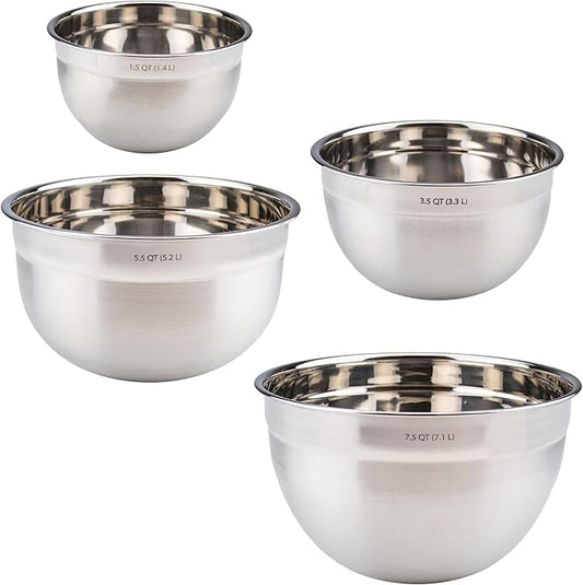 Tovolo Stainless Steel Mixing Bowls Set of 4 Small Medium Large XL Metal Bowl Set for Cooking Baking Prep, Dishwasher Safe Nesting Mixing Bowls Set, Freezer Storage and Mixer Safe Heavy Duty Bowls by Tovolo