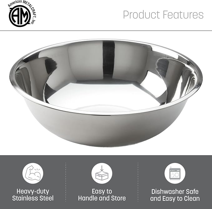 American METALCRAFT, Inc. American Metalcraft SSB500 Stainless Steel Mixing Bowl, 11.5" Diameter, Silver, 5-Quart - Image 3