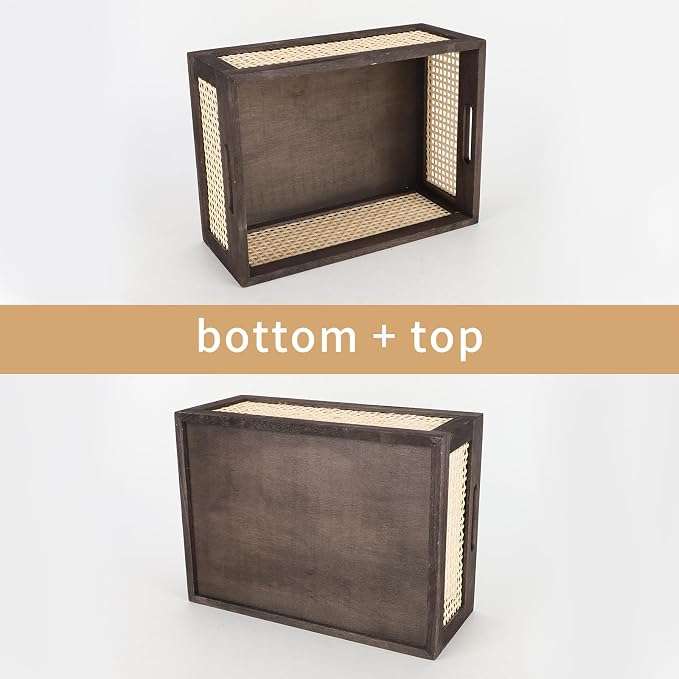 Desktop Storage Basket, Sundry Office Drawer Storage Box, Wood Frame Storage Basket. (Brown-Large) - Image 4