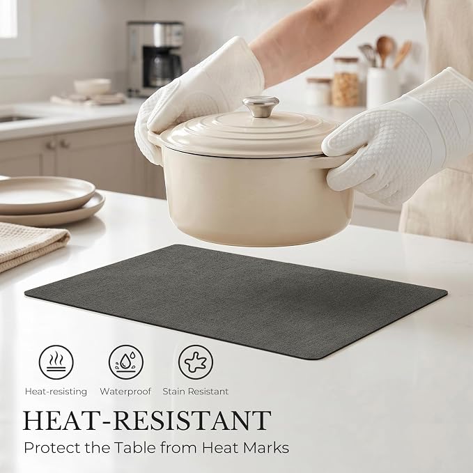 Romanstile Vinyl Placemats Set of 4, Reversible Faux Leather Heat Resistant Wipeable Table Mats, Waterproof Washable Non-Slip Table Placemats for Dining/Kitchen/Party/Outdoor (Grey Black, 12" x 17") - Image 3