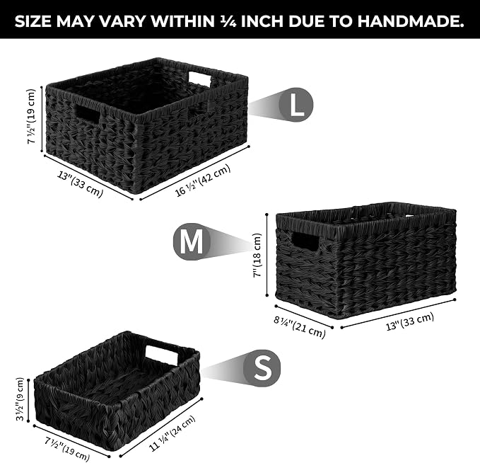GRANNY SAYS Wicker Storage Baskets for Shelves, Black Wicker Basket, 2-Pack | Waterproof Woven Baskets for Storage, Decorative Basket, Wicker Baskets for Organizing, organizer Basket, Black Woven Basket - Image 7