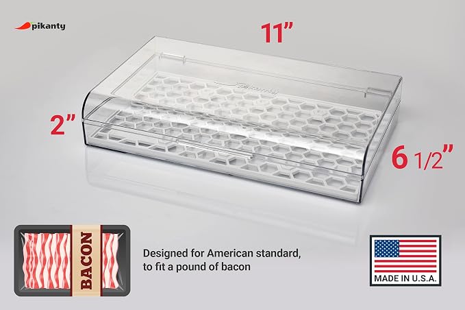 Pikanty Bacon Container for Refrigerator with Tongs & Drain Tray — Airtight Deli Meat Keeper, Cheese & Cold Cuts Storage, Dishwasher & Freezer Safe, Made in USA - Image 2
