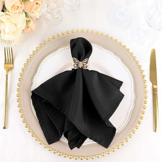 Efavormart Premium Cloth Napkins Set of 10, 17x17 Inch Black Violet Seamless Dinner Napkins, Washable Linen Table Napkin Cloth with Hemmed Edges for Weddings, Party and Banquet by efavormart