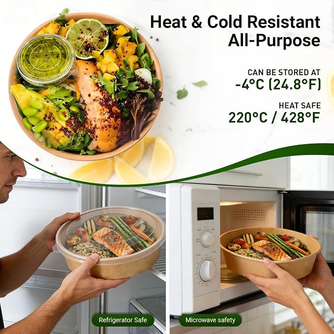 47oz Disposable Meal Prep Food Container w/Lids, 200 Sets Deli Bowl Paper Box To Go, Sturdy Bulk Pack for Event Restaurant Food Serving Salad Soup Pho Acai Picnic - Image 2
