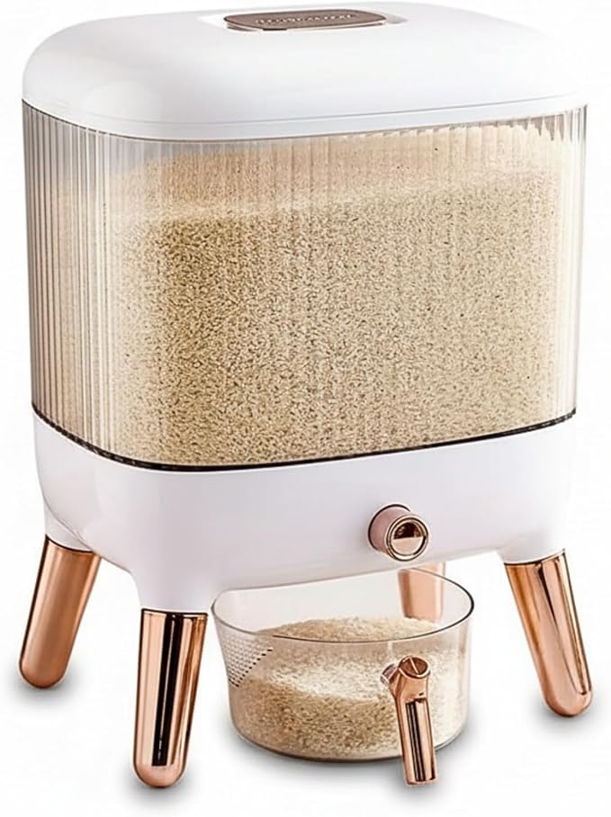 FromUS2U Rice Container, 25 Lbs Airtight Grain Dispenser, Large Cereal Dispenser Countertop for Kitchen Space-Saving Food Bin with Easy Pour Design for Pantry Organization by Unknown