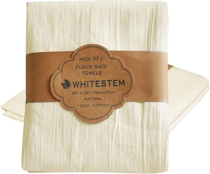 Flour Sack Towels | Tea Towel for Crafts | Kitchen | Dish | Cotton Blank Towel for Embroidery | Baking Bread Proofing Linen Cover | Thick Absorbent Quick Dry | 2 Pack 28"x28" Natural by WHITESTEM