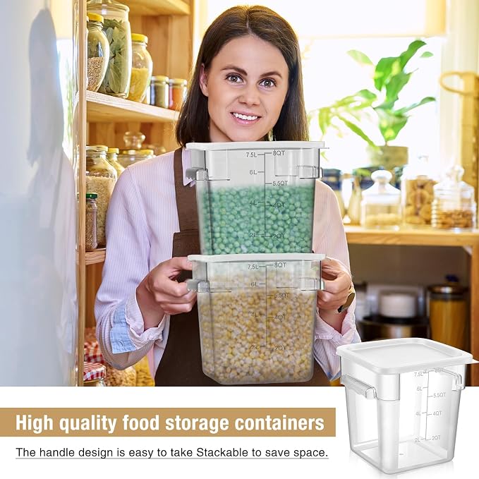 FoldTier 2 Pieces Square Food Storage Containers Polycarbonate Clear food Container with Lid Commercial Storage with Graduations for Commercial Kitchen Dough Marinating Meat(White,8 Qt) - Image 3