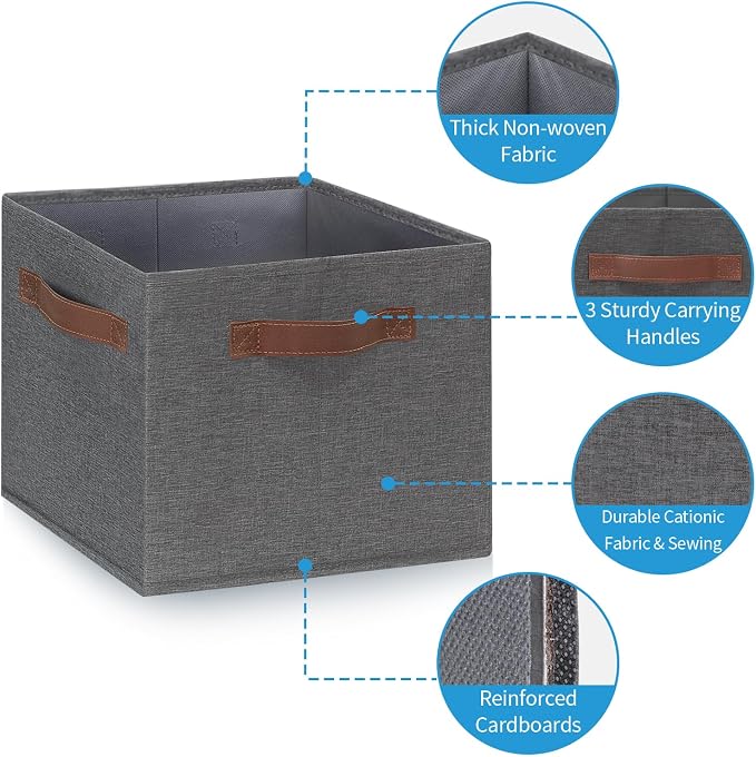 GhvyenntteS Large Fabric Storage Bins with 3 Handles, 15x11x9.6 Inch Storage Baskets for Shelves, Foldable Closet Storage Bins for Shelves, Closet Organizers and Storage Boxes, Gray - Image 3