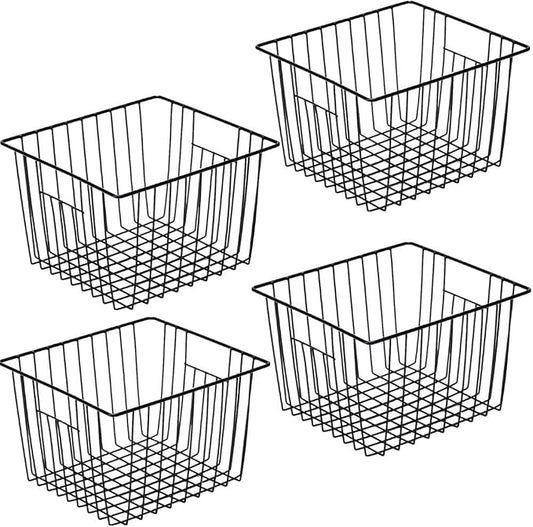 SANNO Black Closet Baskets Freezer Baskets Pantry Storage Wire Basket,Wire Basket Farmhouse Storage Organizer, Metal Household Storage Organizer Bin for Pantry Shelf Kitchen Cabinet Bathroom Black by SANNO
