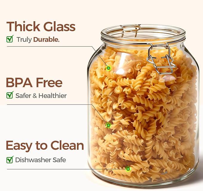 ComSaf Glass Pantry Jars with Airtight Lids 0.7 Gallon 2 Pack Wide Mouth | Flour sugar rice, Sourdough pickling, Pantry organization, Scoop included, Baking supplies, Bulk food storage, Large capacity - Image 7