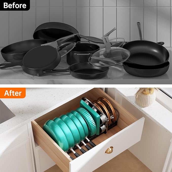 MUDEELA Expandable Pot Pan Lid Organizers inside Cabinet, 12 Divider-Black | Expandable 11.8–22.9", 12 Adjustable Divider, Tool-Free Assembly, Non-Slip, Scratch-Proof, For Pan Lid Cutting Board Bakeware - Image 6